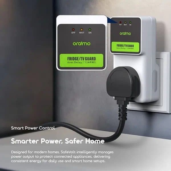 Oraimo Fridge/Tv/Washing Machine/AC Guard SafeVolt Smart Safe Extension – 13A 3250W Max Surge & Lightning Protection Voltage Protection 6S Delay